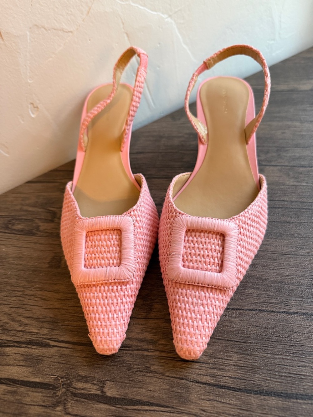Ann Taylor Pink Woven Slingback Pointed Mules